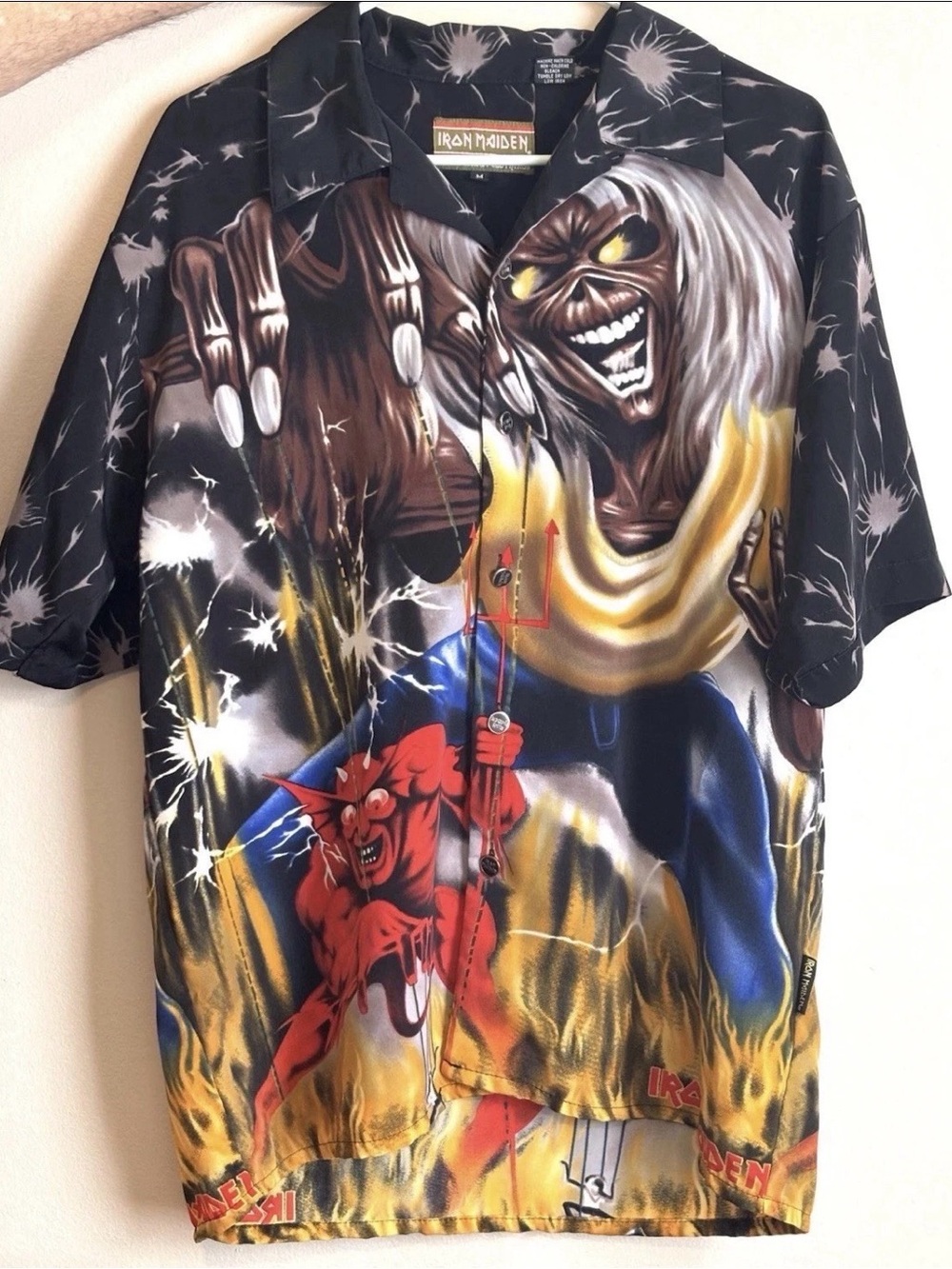 Iron Maiden Number Of The Beast Dragonfly Button Dress Shirt SZ M EUC VHTF LOOK!